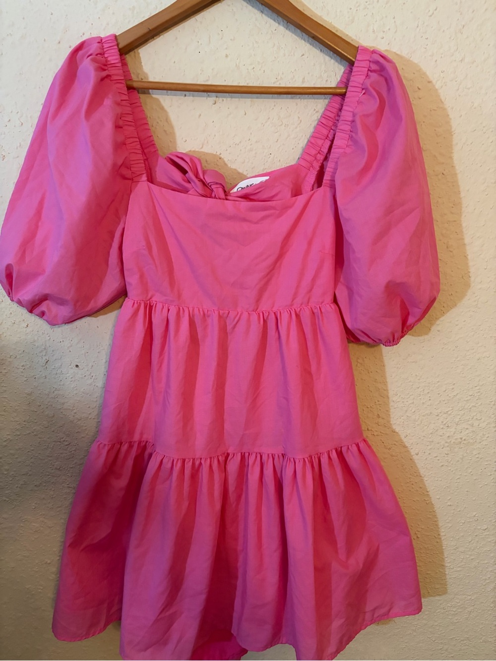 Women's Pink Puff-Sleeve Tiered Mini Dress - Picture 5 of 9